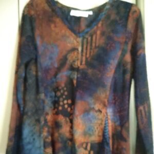 F61 Palila San Francisco rust and blue print blouse. Fall Colors